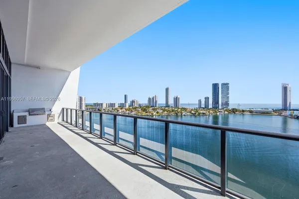 a view of a balcony with city