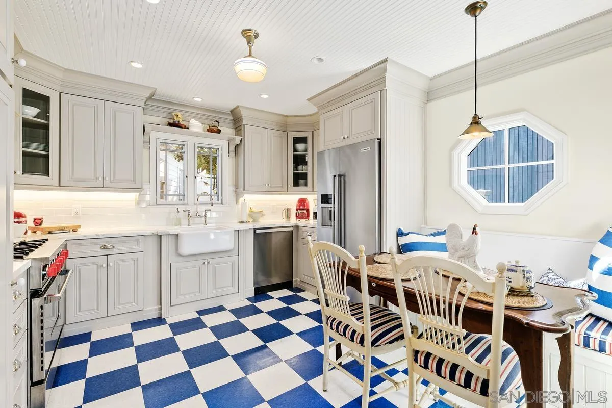 2254 Del Mar Heights Road Del Mar, CA 92014 - Photo 10 of 34 a room with stainless steel appliances kitchen island granite countertop a sink a chimney a dining table and chairs