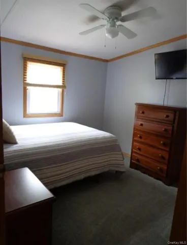 a bedroom with a bed and a television