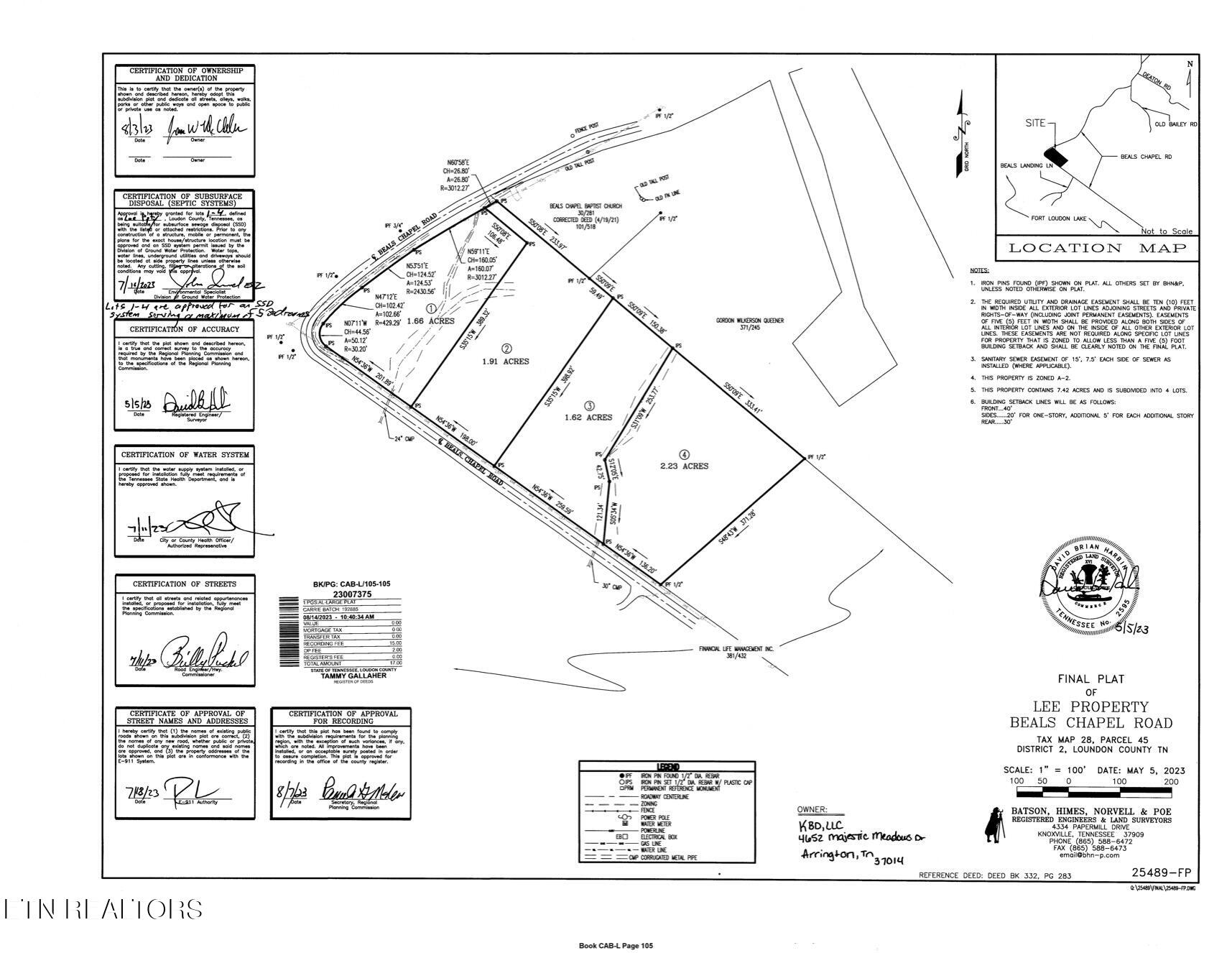 Lot#1 Beals Chapel Road Lenoir City, TN 37772 - Photo 19 of 22 Plat - Recorded Final with Septic Approv