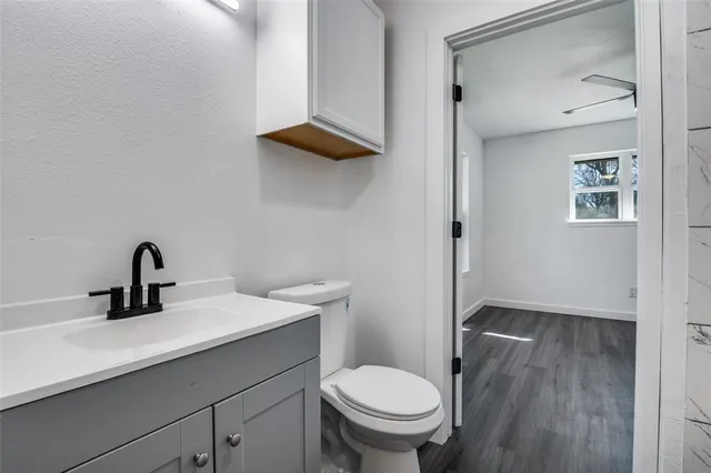 a bathroom with a sink toilet and vanity