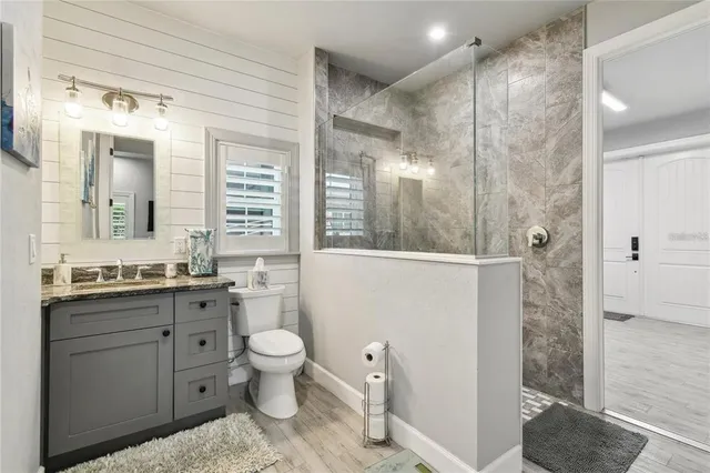 a bathroom with a toilet a sink and mirror