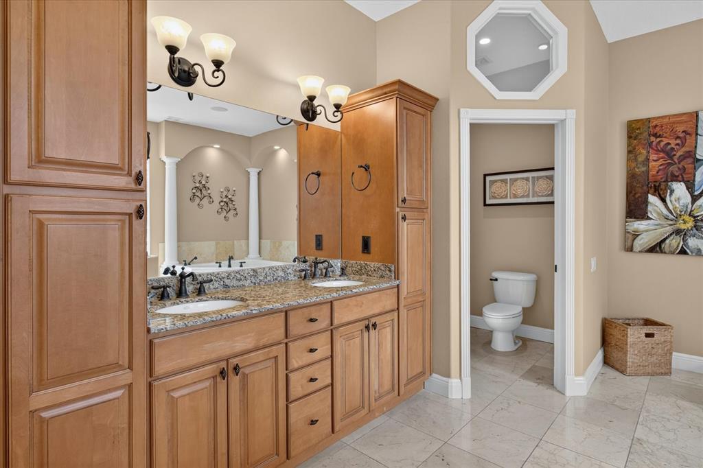 9427 Eddings Road Odessa, FL 33556 - Photo 39 of 93 a bathroom with a double vanity sink mirror and toilet
