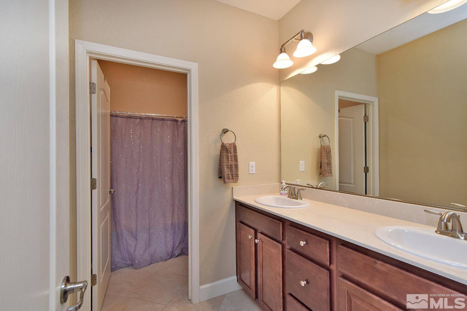 9729 Pachuca Drive Reno, NV 89521 - Photo 23 of 40 a bathroom with a double vanity sink and a mirror