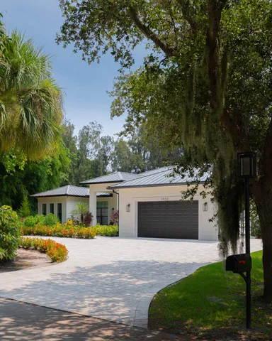 a view of a road with a trees