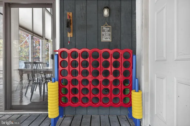 a view of a balcony with chairs