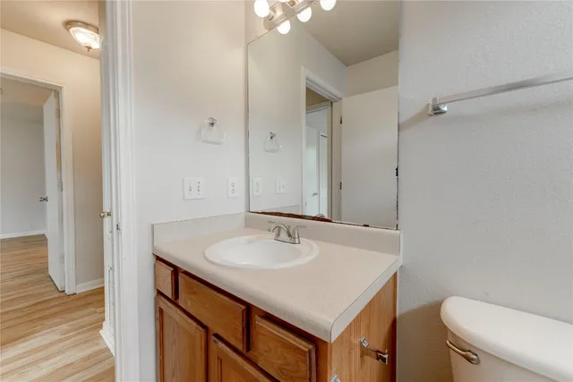 a bathroom with a sink toilet and vanity
