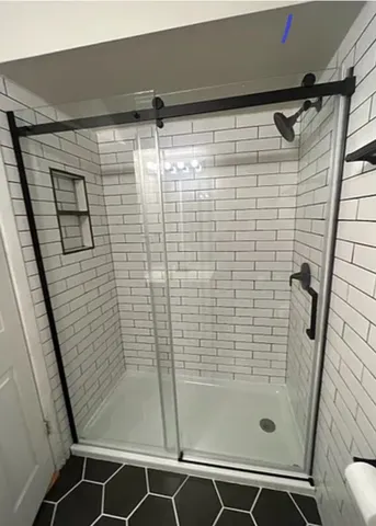 a bathroom with a shower