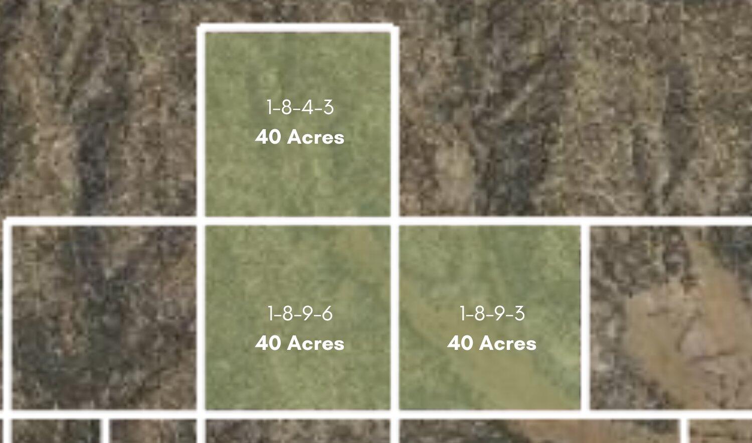 Rusty Nail Ranch Mount Carmel, UT 84755 - Photo 3 of 25 Parcel layout: 1-8-4-3 (40 ac) to the north, with 1-8-9-6 (40 ac) and 1-8-9-3 (40 ac) below. Parcel lines approximate