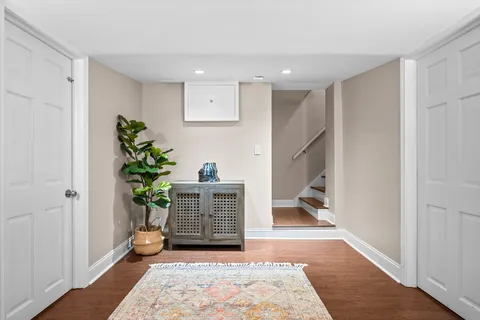 a room with furniture and a potted plant