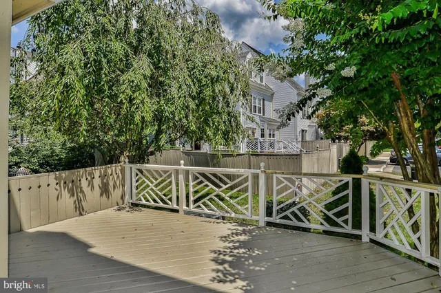 an outdoor space with wooden stairs
