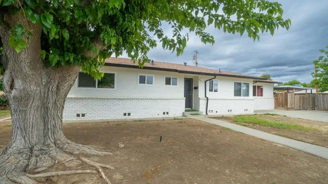 front view of a house with a tree in a yard