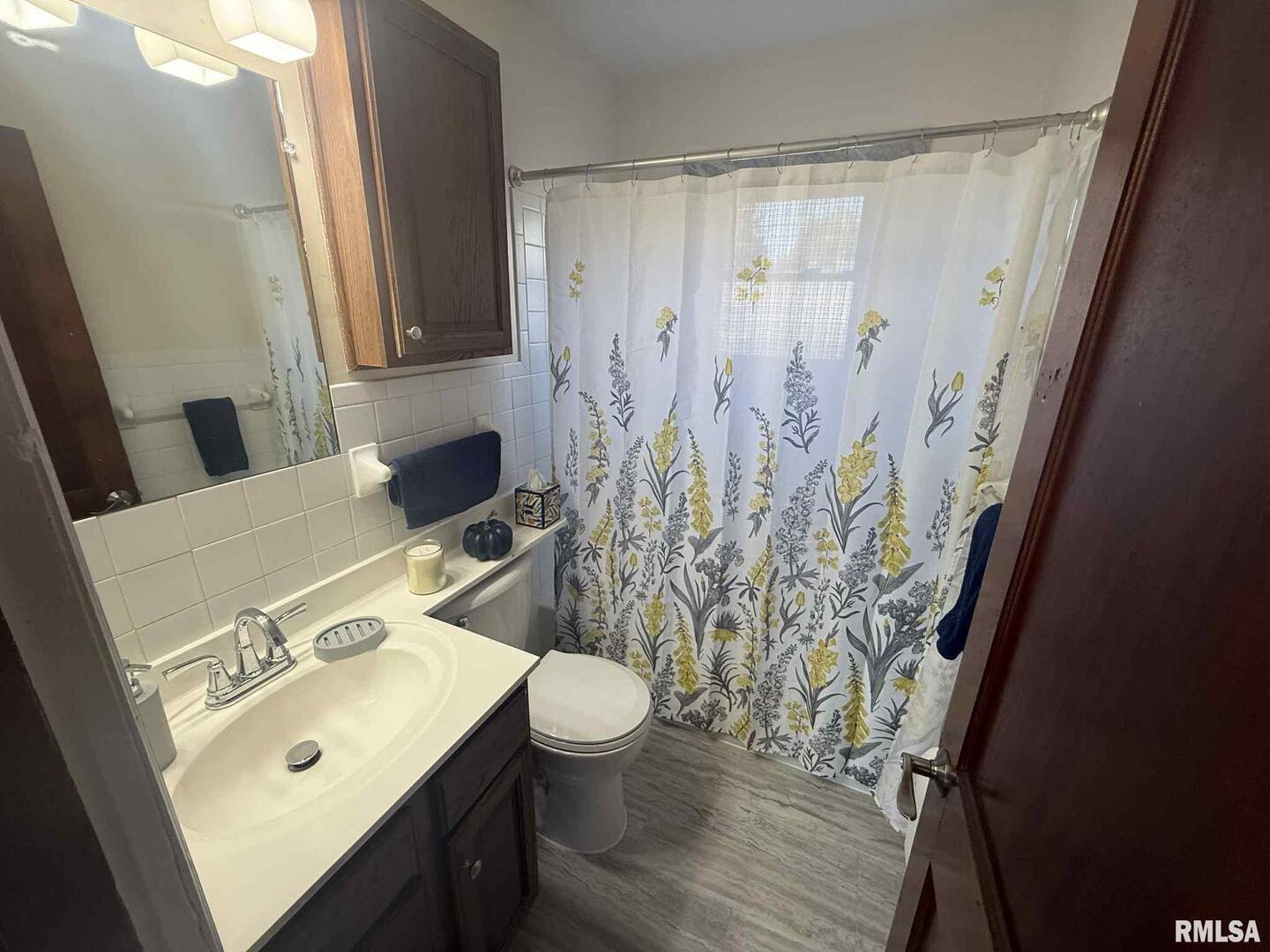 3 Anderson Avenue Milan, IL 61264 - Photo 21 of 30 a bathroom with a sink a toilet a mirror and shower curtain