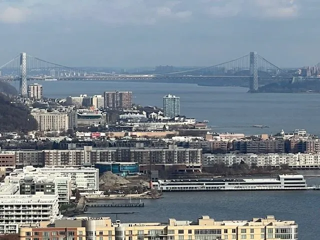 a view of a water with building