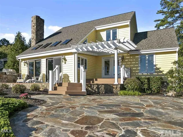 a front view of a house with a patio