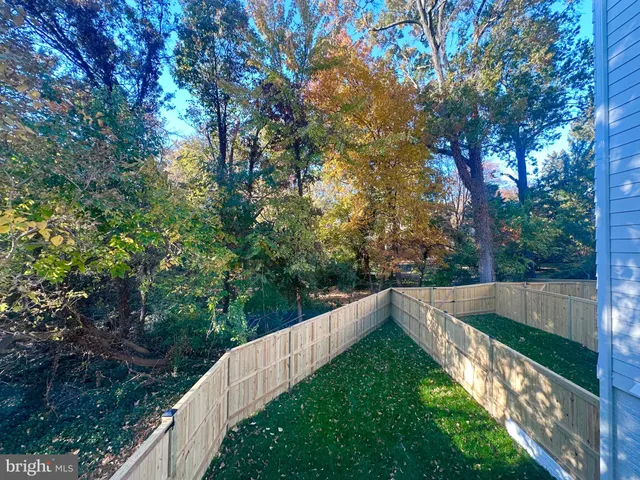 a view of a yard with large trees