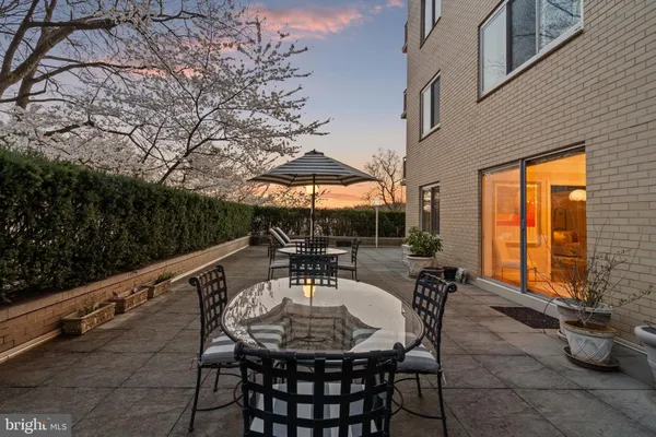 a view of backyard with outdoor seating a patio and plants