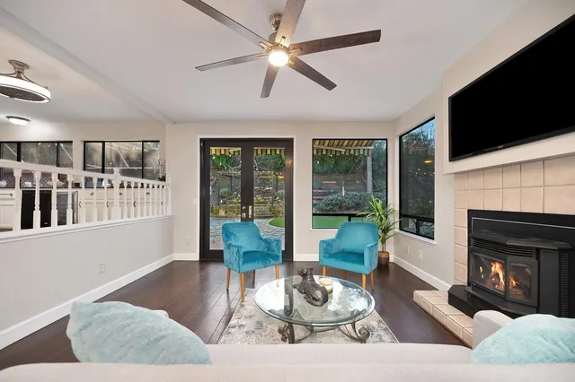 a view of a hallway with painted walls