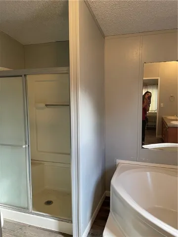 a bathroom with a bathtub