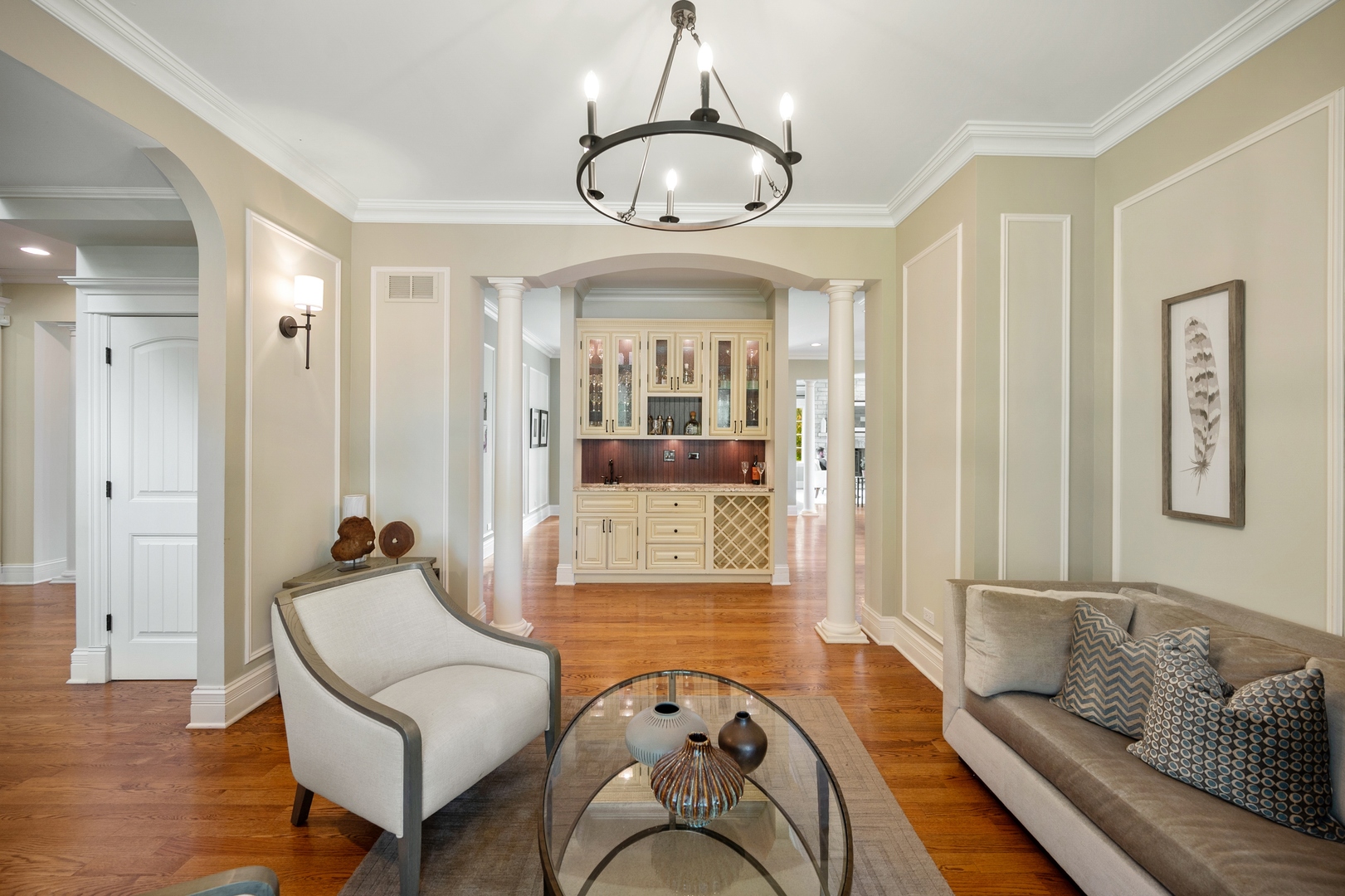 2548 Glenview Road Glenview, IL 60025 - Photo 6 of 39 a living room with furniture and a chandelier
