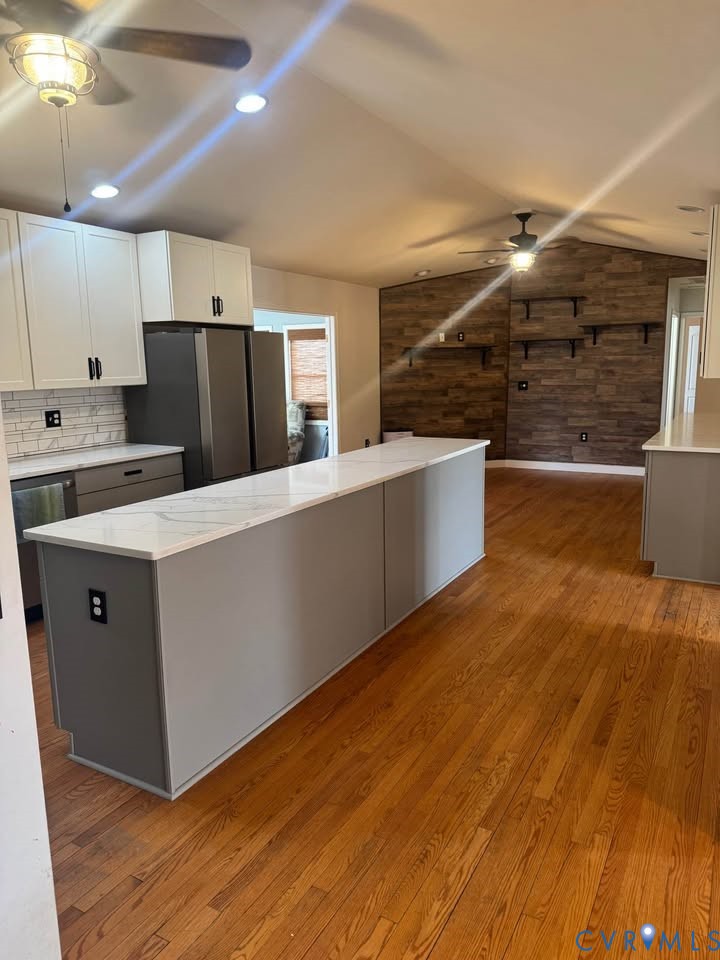 15390 Moores Mill Road Ruther Glen, VA 22546 - Photo 6 of 19 Kitchen featuring ceiling fan, gray cabinets, ligh
