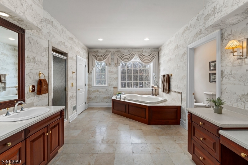 7 Timber Ridge Road Far Hills, NJ 07931 - Photo 27 of 49 a bathroom with a tub sink and mirror