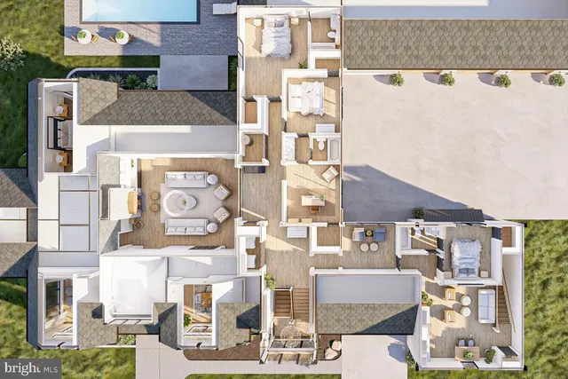 a aerial view of residential houses with outdoor space