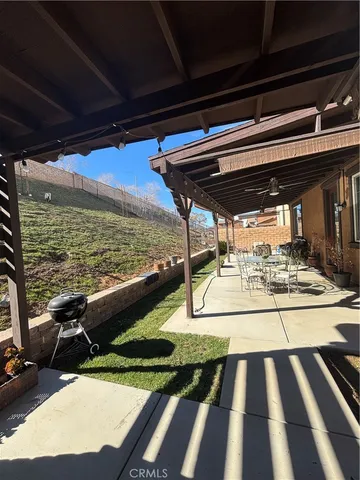 a building outdoor space with patio furniture