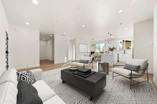 a view of cabinets and window