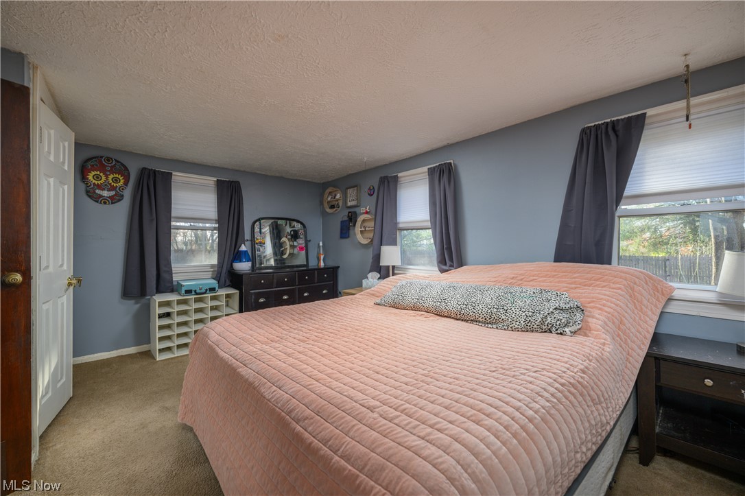 2996 Derling Road Akron, OH 44319 - Photo 13 of 19 Bedroom with light colored carpet and a textured ceiling