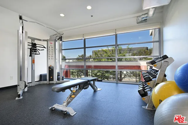a view of a room with gym equipment