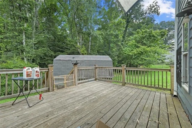 a view of a wooden deck