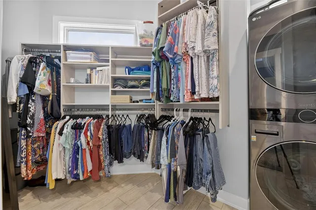 a view of a lake with a city