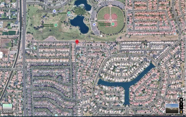 a view of a lake with houses