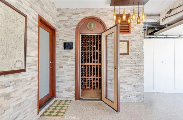 a storage room with cabinets
