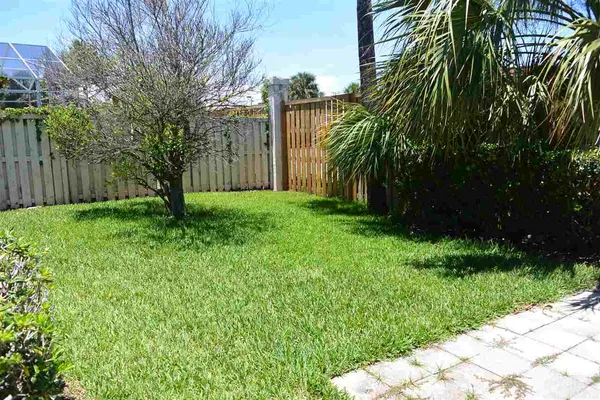 a view of a garden with a flower garden