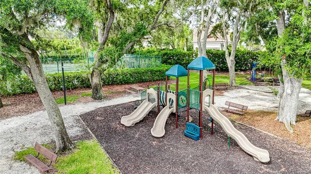 a view of a park with slide