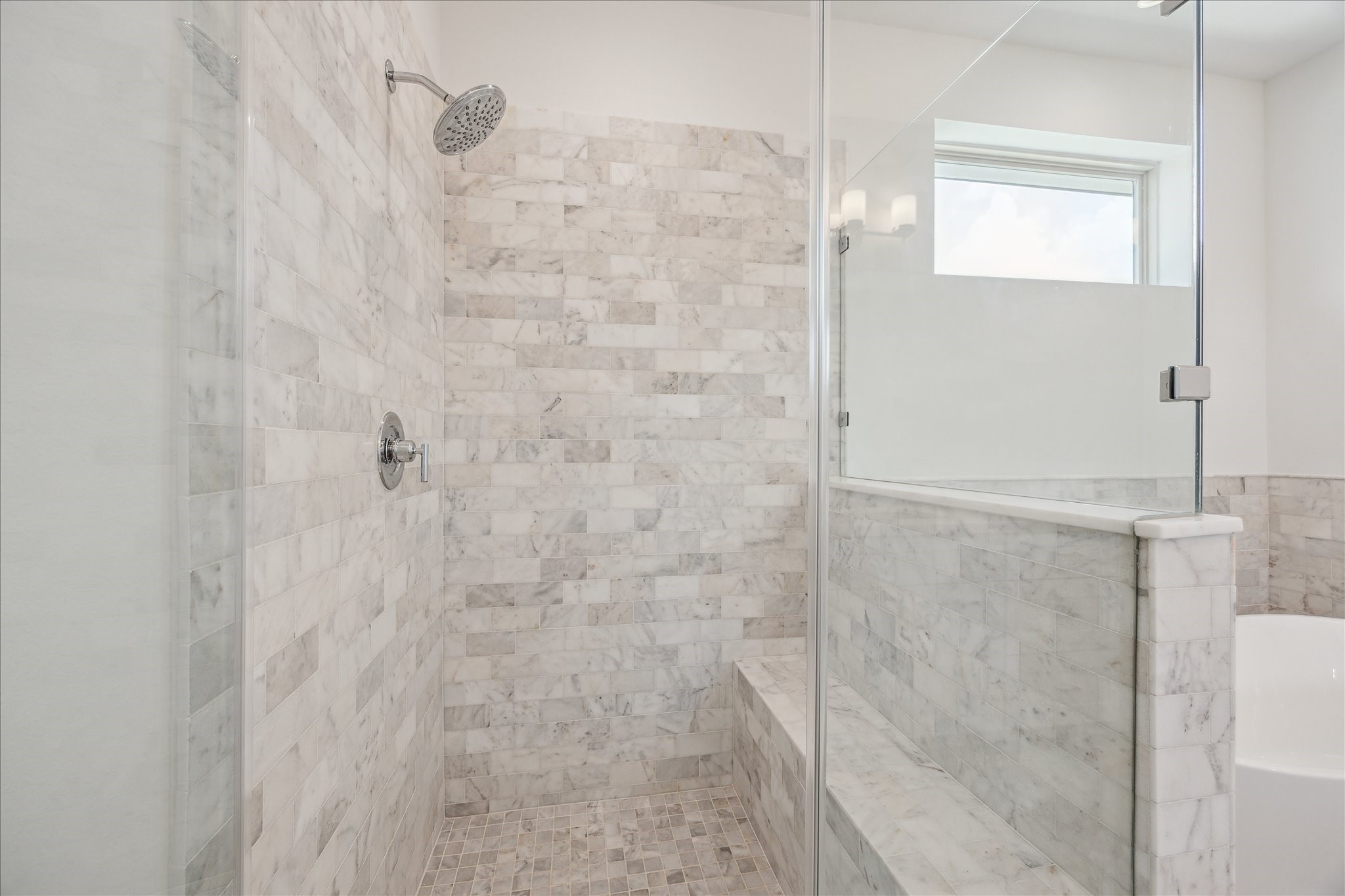 1607 Roy Street Houston, TX 77007 - Photo 29 of 50 Separate Frameless Shower with Bench Seating * Marble Everywhere.