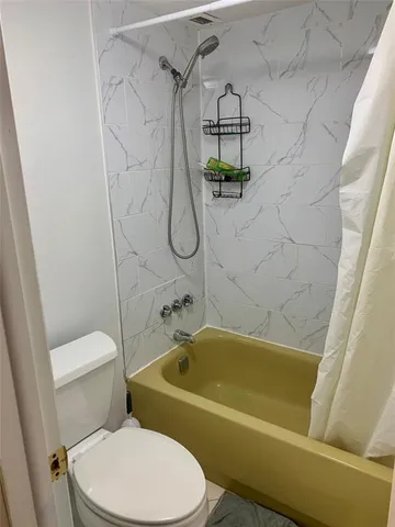 a bathroom with a toilet and a bathtub