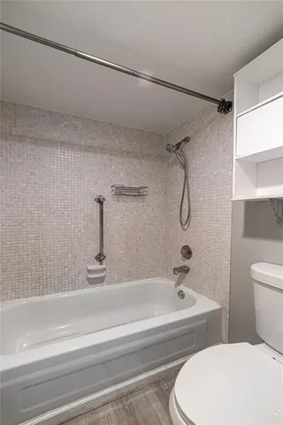 a bathroom with a toilet and a bathtub