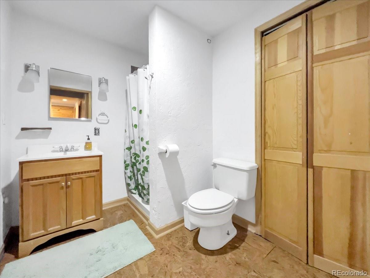 22155 Cook Lane Morrison, CO 80465 - Photo 20 of 28 a bathroom with a granite countertop sink toilet and shower