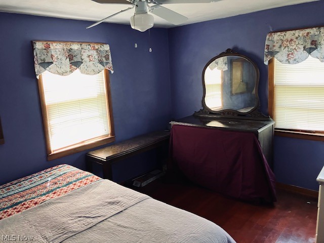 4374 Lake Road East Geneva, OH 44041 - Photo 11 of 19 Bedroom with ceiling fan and dark wood-type flooring