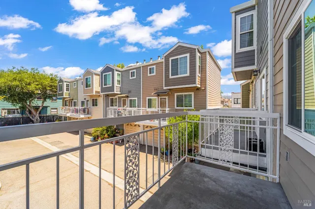 a view of a building from a balcony