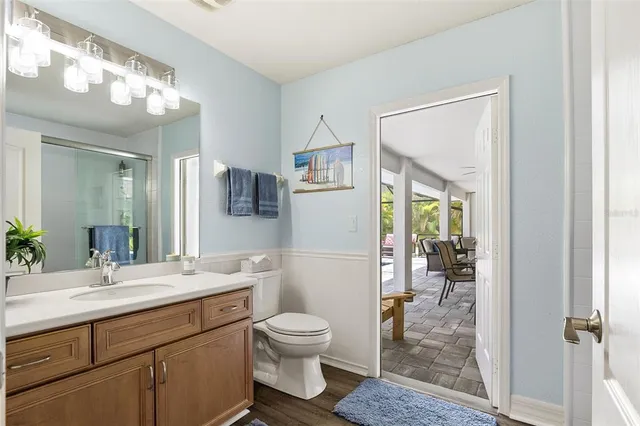 a view of a park with swings and slides