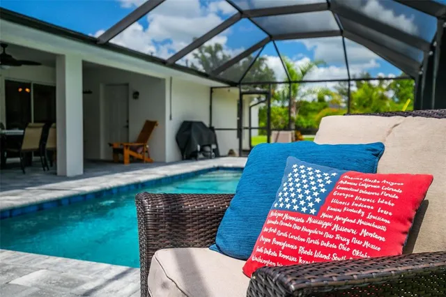 a view of a house with swimming pool and a yard
