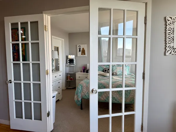 a view of empty room with windows