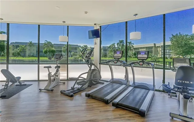 a view of a room with gym equipment
