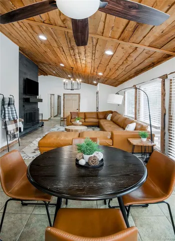 a table and chairs in a room