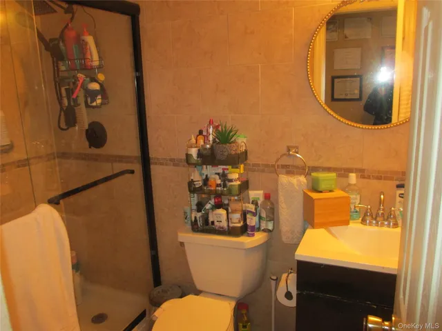 a bathroom with a toilet and a mirror