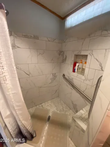 a bathroom with a bathtub